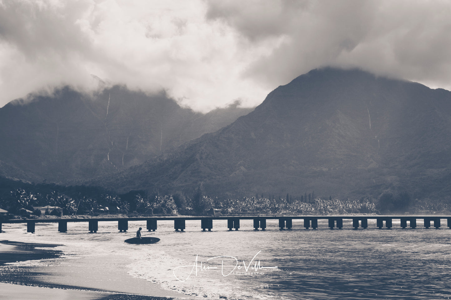 Hanalei Pier Surfer B&W ~ Fine Art Prints